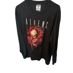 Vintage 1991 Aliens Movie Chestburster 90s Xenomorph Long Sleeve Shirt Size XL